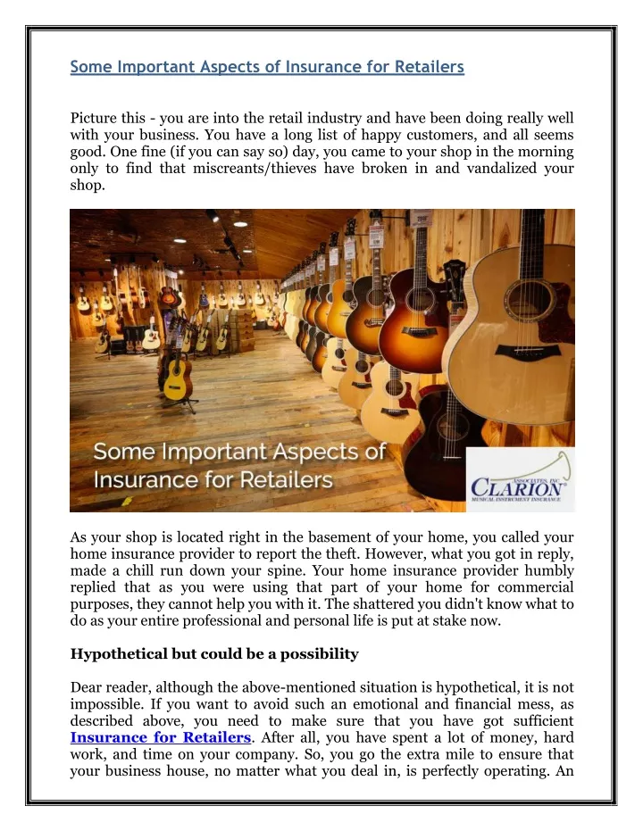 some important aspects of insurance for retailers