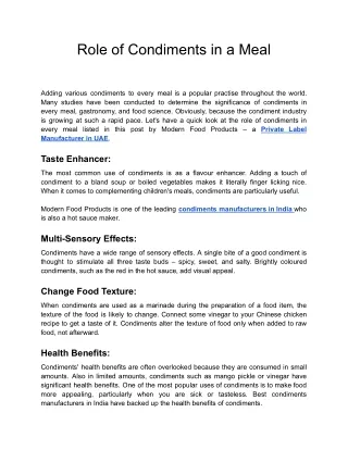 role of condiments in a meal