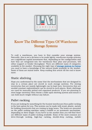 Know The Different Types Of Warehouse Storage Systems