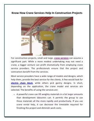 know how crane services help in construction