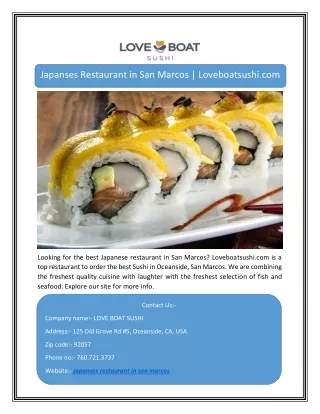 Japanses Restaurant in San Marcos | Loveboatsushi.com