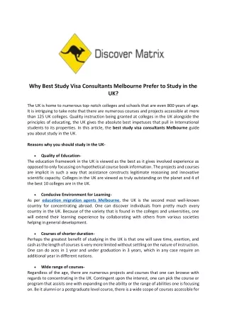 Why Best Study Visa Consultants Melbourne Prefer to Study in the UK