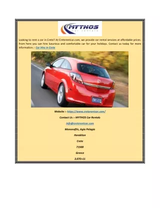 Car Hire in Crete | MYTHOS Car Rentals
