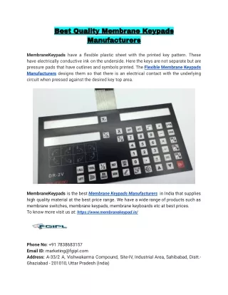 Best Quality Membrane Keypads Manufacturers