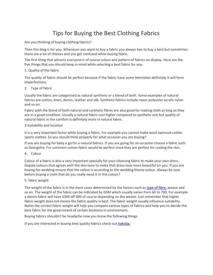 tips for buying the best clothing fabrics