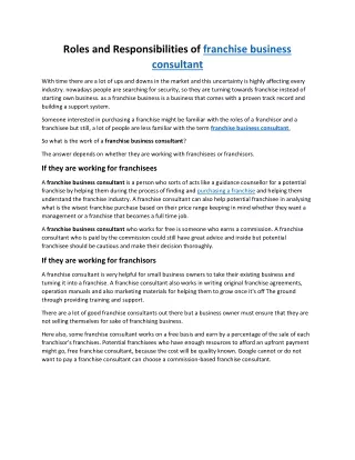 Roles and Responsibilities of franchise business consultant