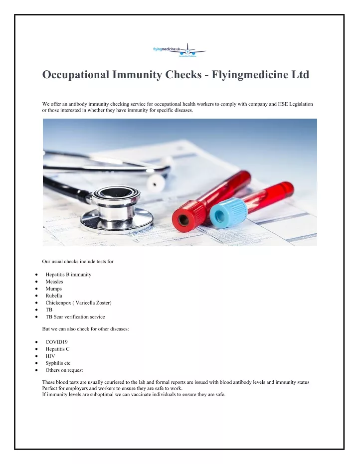 occupational immunity checks flyingmedicine ltd