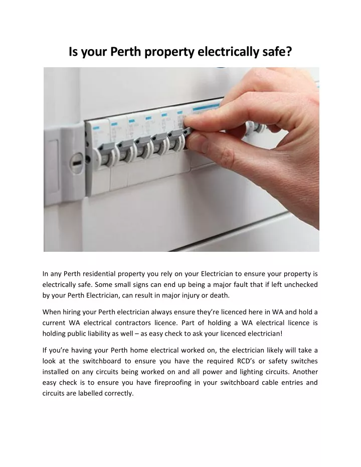 is your perth property electrically safe