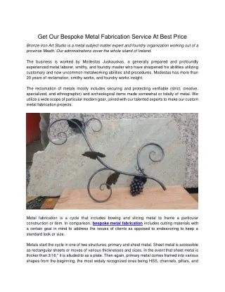 Get Our Bespoke Metal Fabrication Service At Best Price