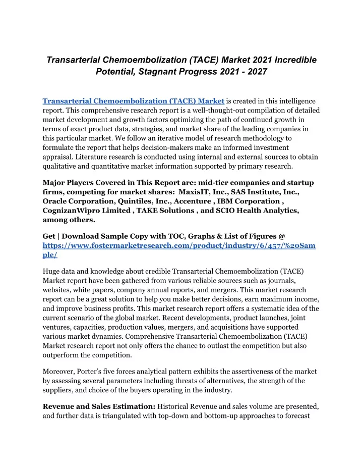 transarterial chemoembolization tace market 2021