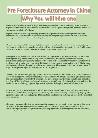 the term pre foreclosure contributing is to some