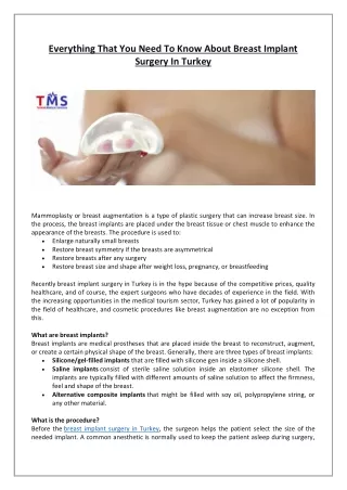 Everything That You Need To Know About Breast Implant Surgery In Turkey