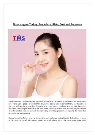 Nose surgery Turkey Procedure, Risks, Cost and Recovery