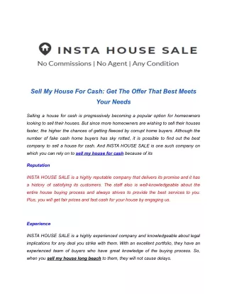 Sell My House For Cash_ Get The Offer That Best Meets Your Needs