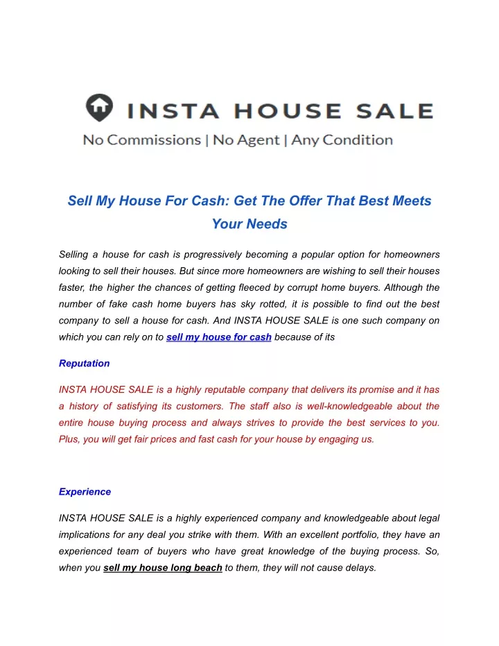 sell my house for cash get the offer that best