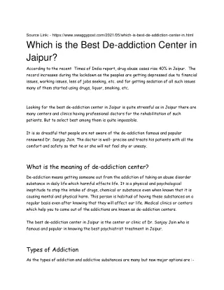 which is the best de-addiction center in Jaipur_