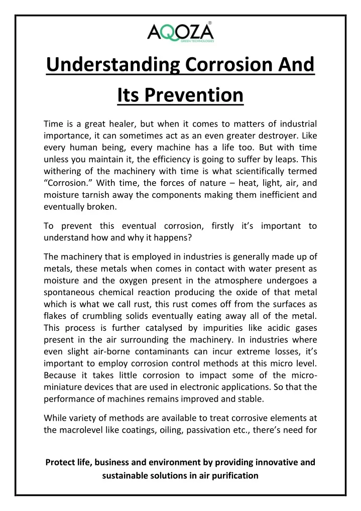 understanding corrosion and its prevention