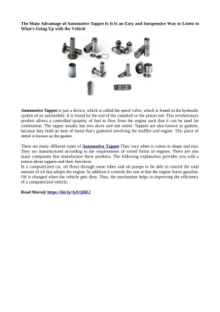 the main advantage of automotive tappet