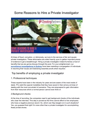 Some reasons to hire a Private Investigator