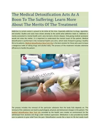 the medical detoxification acts as a boon