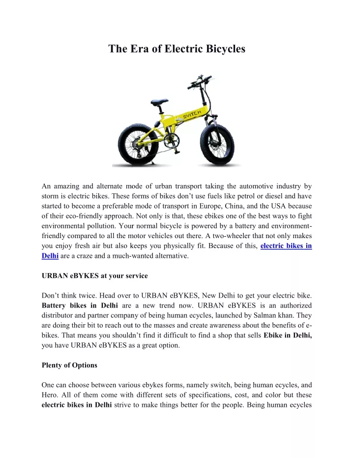 the era the era of electric bicycles