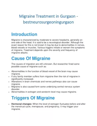 Migraine Treatment in Gurgaon