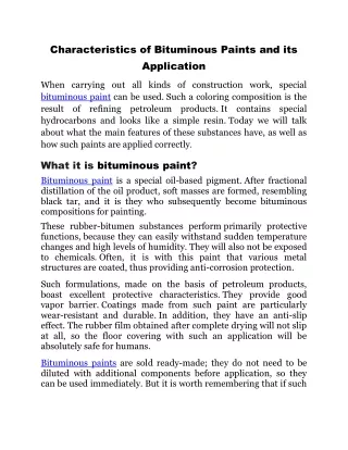 Characteristics of Bituminous Paints and its Application!