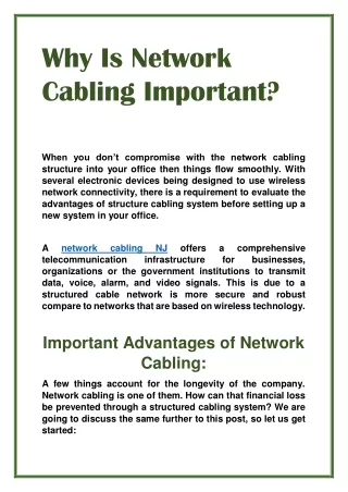 why is network cabling important