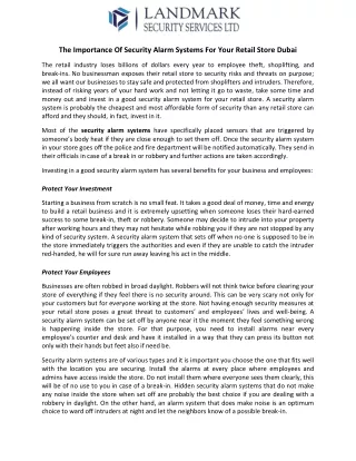 THE IMPORTANCE OF SECURITY ALARM SYSTEMS FOR YOUR RETAIL STORE DUBAI