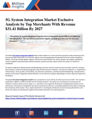 5G System Integration Market Exclusive Analysis by Top Merchants With Revenue $31.41 Billion By 2027