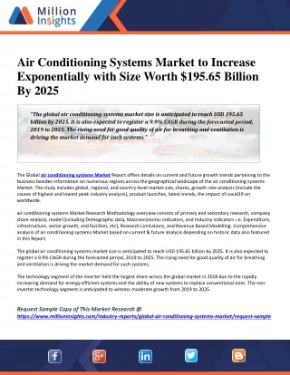 Air Conditioning Systems Market to Increase Exponentially with Size Worth $195.65 Billion By 2025