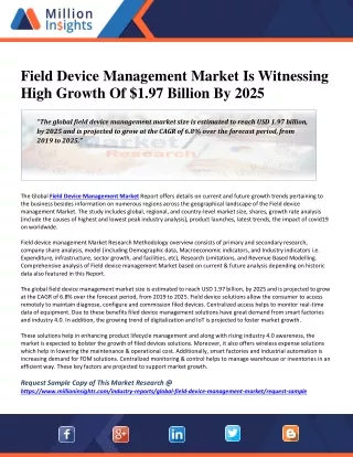 Field Device Management Market Is Witnessing High Growth Of $1.97 Billion By 2025