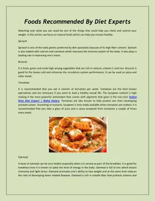 Foods Recommended By Diet Experts