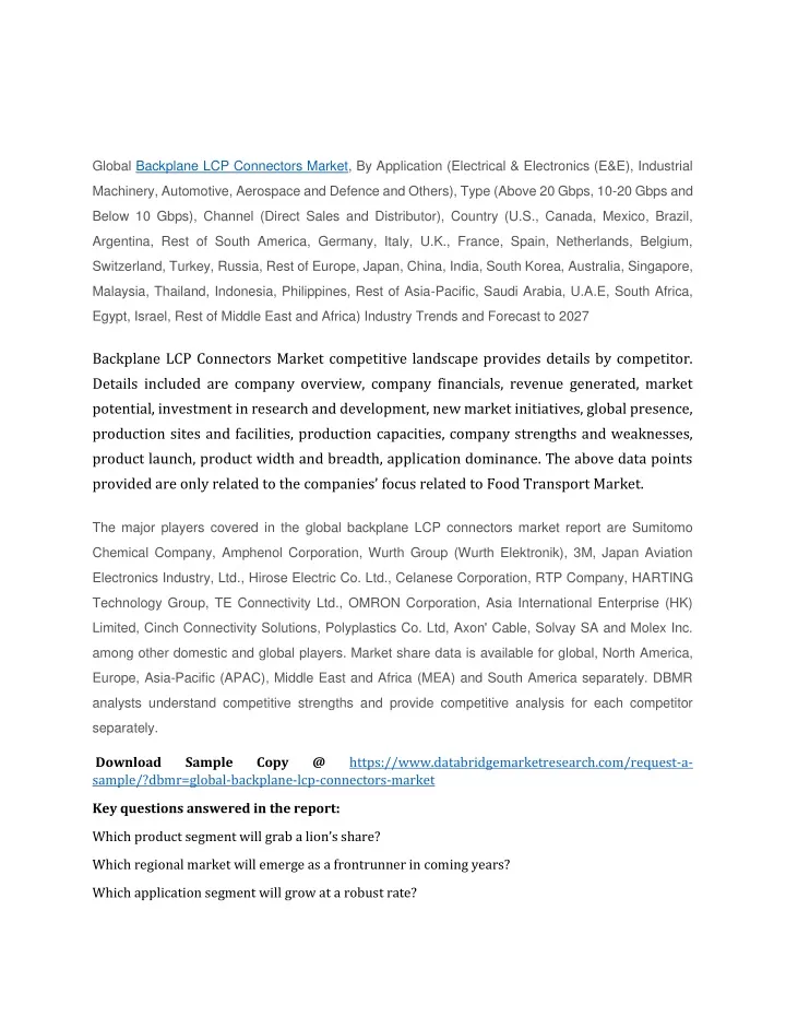 global backplane lcp connectors market