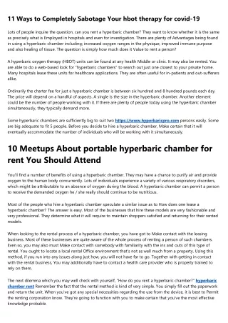 The Most Innovative Things Happening With hyperbaric oxygen chamber benefits