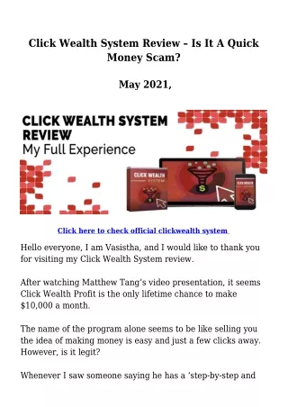 Click Wealth System Review – Is It A Quick Money Scam?