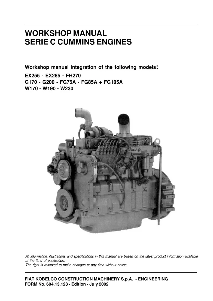 workshop manual serie c cummins engines
