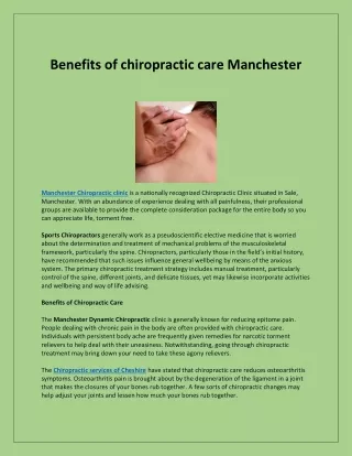 Benefits of chiropractic care Manchester