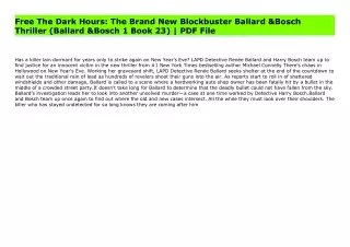 Free The Dark Hours: The Brand New Blockbuster Ballard & Bosch Thriller (Ballard & Bosch 1 Book 23) | PDF File