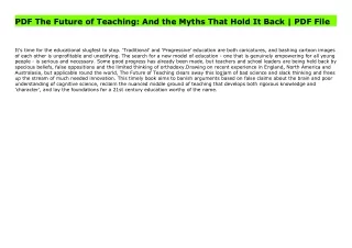 PDF The Future of Teaching: And the Myths That Hold It Back | PDF File