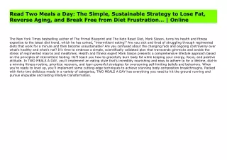 Read Two Meals a Day: The Simple, Sustainable Strategy to Lose Fat, Reverse Aging, and Break Free from Diet Frustration…