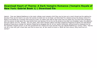 Download Heart of Thorns: A Dark Vampire Romance (Vampire Royals of New York: Gabriel Book 1) | Download file