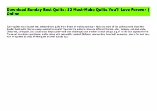 Download Sunday Best Quilts: 12 Must-Make Quilts You'll Love Forever | Online