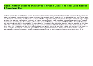 Read Thirteen Lessons that Saved Thirteen Lives: The Thai Cave Rescue | Download file