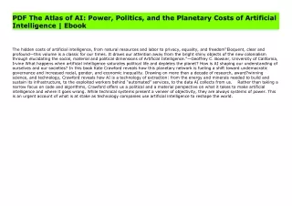 PDF The Atlas of AI: Power, Politics, and the Planetary Costs of Artificial Intelligence | Ebook