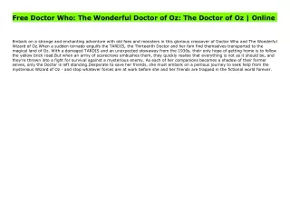 Free Doctor Who: The Wonderful Doctor of Oz: The Doctor of Oz | Online