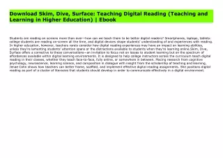 Download Skim, Dive, Surface: Teaching Digital Reading (Teaching and Learning in Higher Education) | Ebook