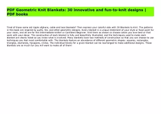 PDF Geometric Knit Blankets: 30 innovative and fun-to-knit designs | PDF books