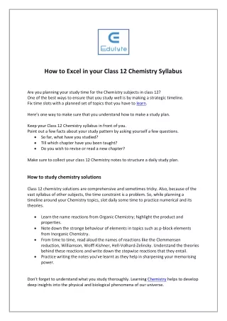how to excel in your class 12 chemistry syllabus