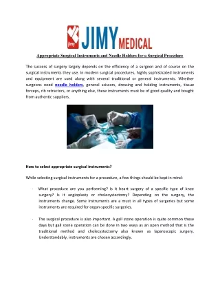 appropriate surgical instruments and needle